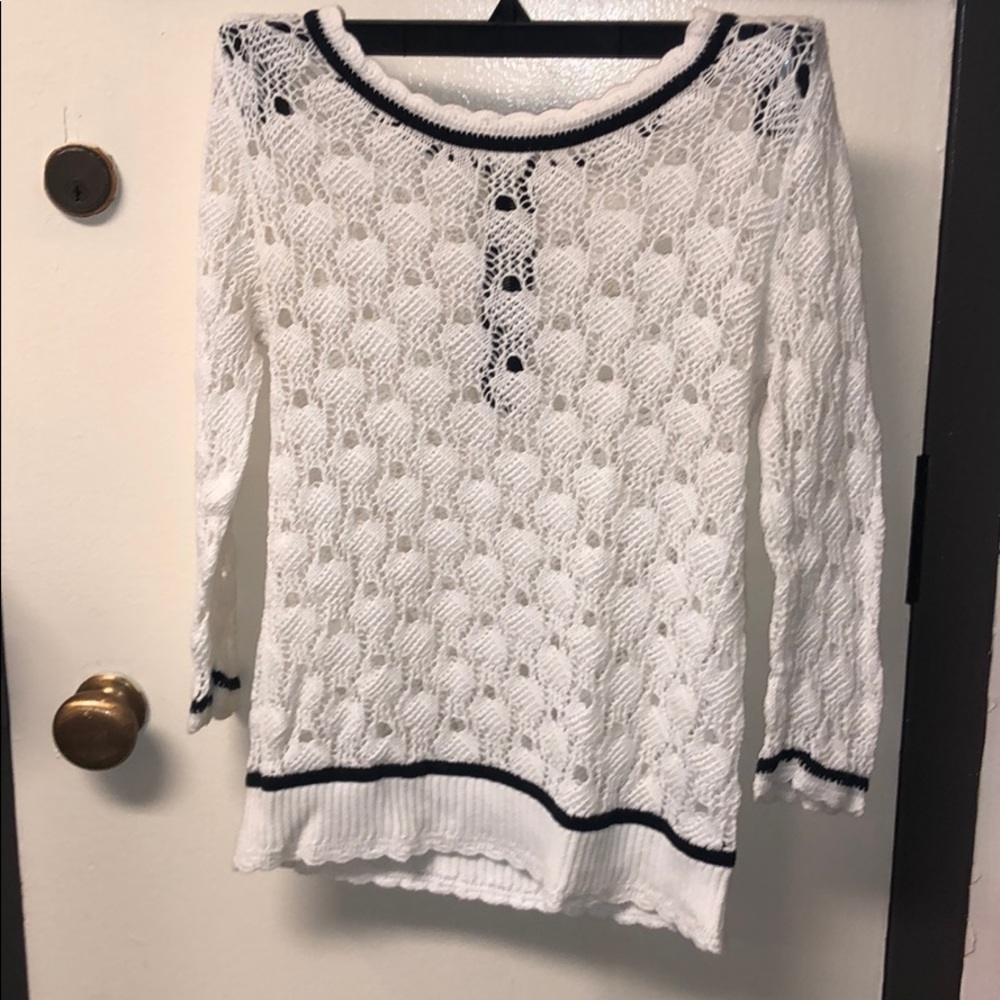 Hinge blue and white knit sweater w/ zipper back